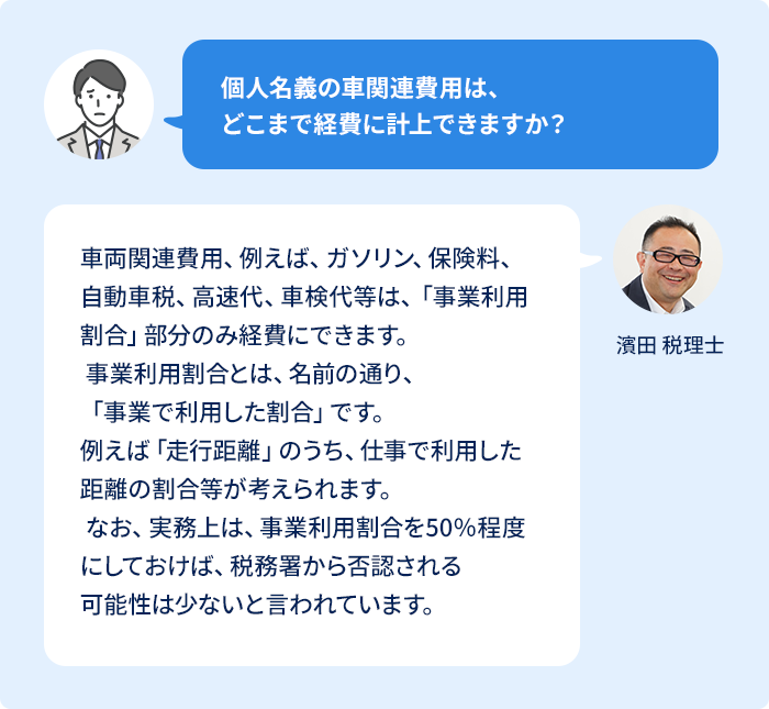 個人名義の車関連費用は、どこまで経費に計上できますか？